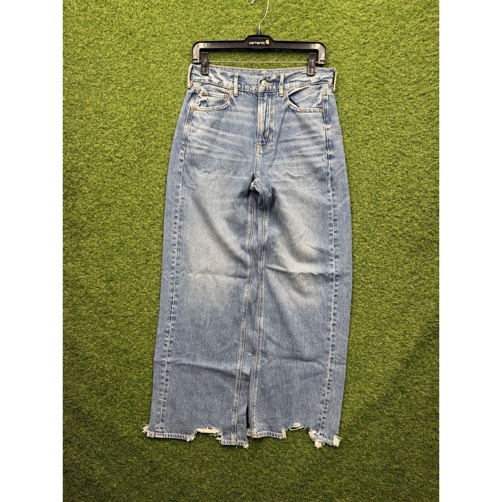 American Eagle Jeans Womens 4 Super High Rise Baggy Wide Leg Light Wash Denim